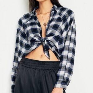 UO BDG | Courtney Flannel Check Tie Top | Large